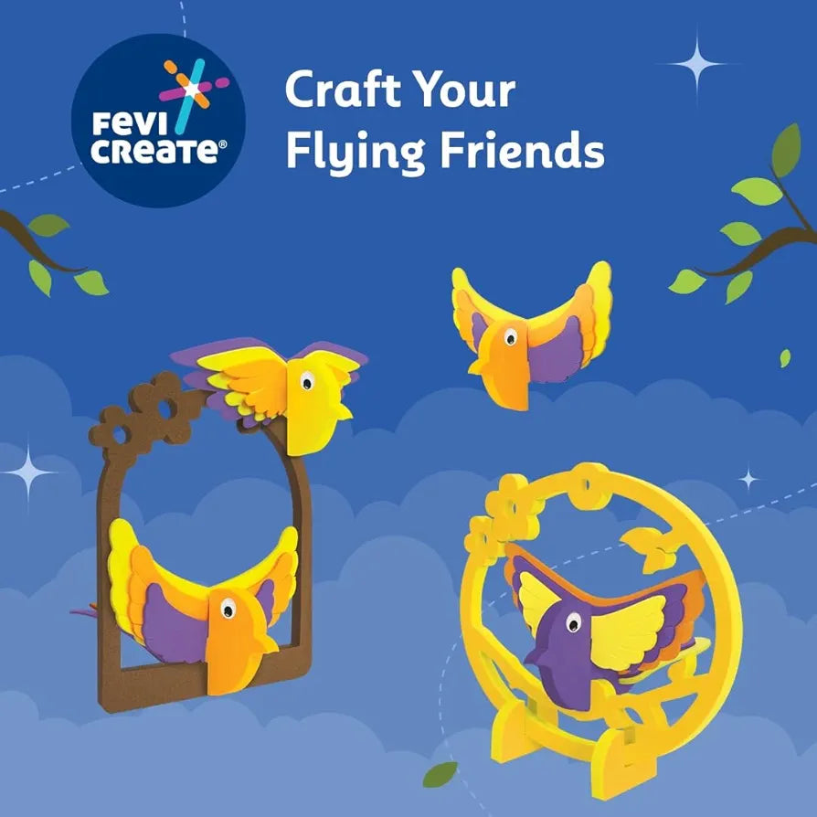 Fevicreate Build-n-Create Foam-Tastic Bird Hangings Kit | Foam Craft | Colourful Unicorn Greeting Cards | Travel Friendly | Screen-Free Play | Gifting | Ages 5 +