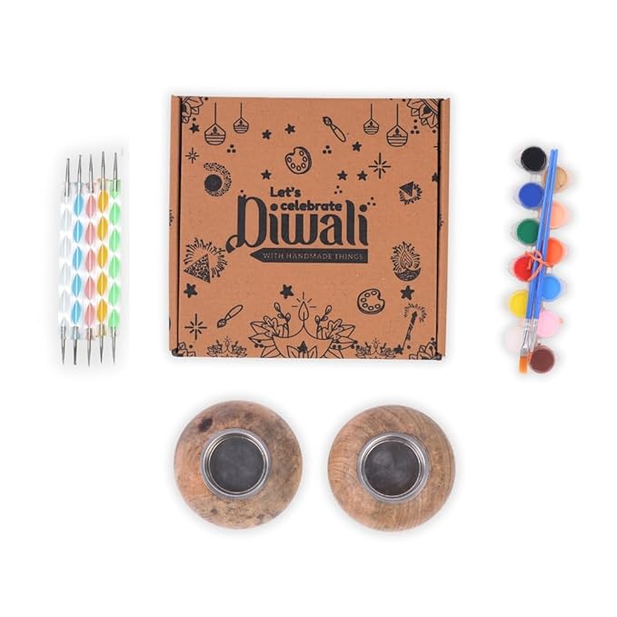Hobby India Diy Diwali Candle Holder Painting Kit – Handcrafted Wooden Tealight Holders With Painting Supplies | Festive Home Decor
