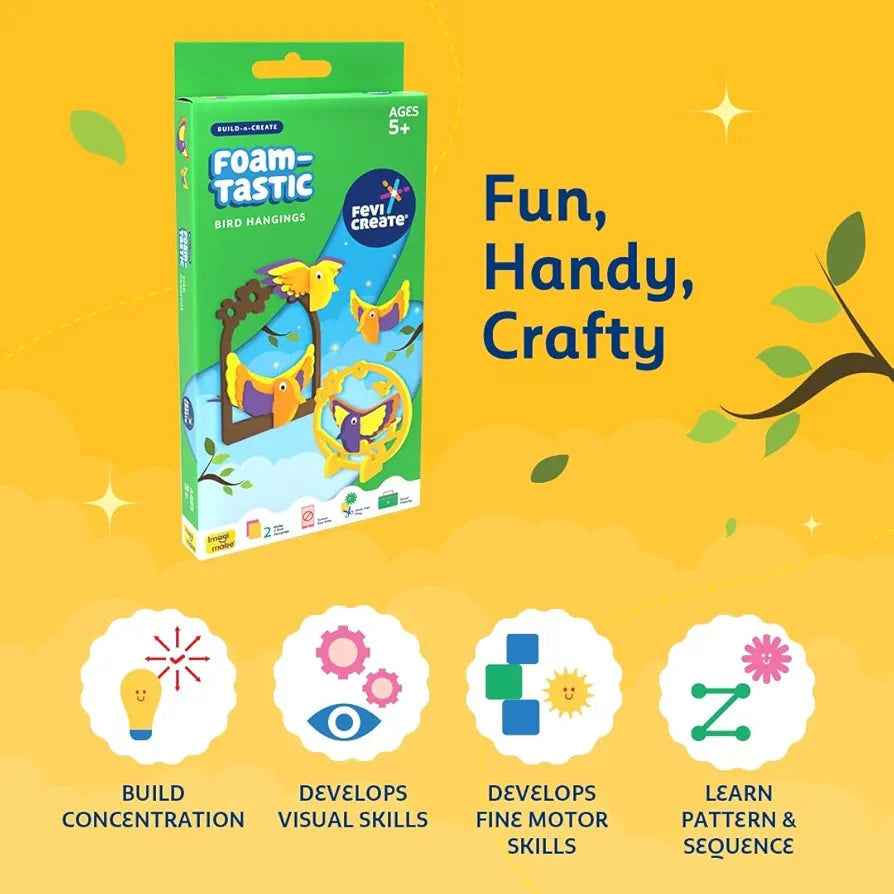 Fevicreate Build-n-Create Foam-Tastic Bird Hangings Kit | Foam Craft | Colourful Unicorn Greeting Cards | Travel Friendly | Screen-Free Play | Gifting | Ages 5 +