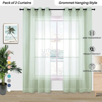 Urban Space Linen Textured Sheer Curtain for Door Room Darkening Curtain with Tieback Set of 2 Decorative Curtains Mint Green