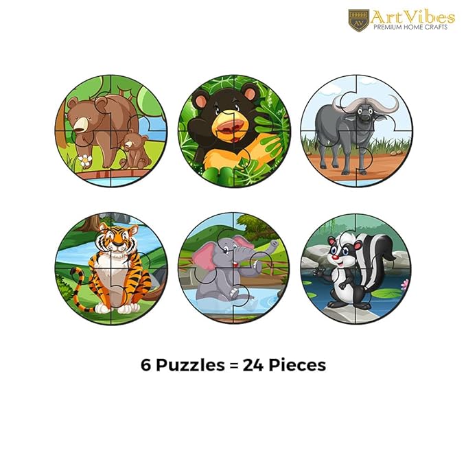 Artvibes Cute Animals Premium Wooden Puzzles for Kids Age 2-5 | 4 Piece Puzzles | Toddlers Wooden Puzzle | Set of 6