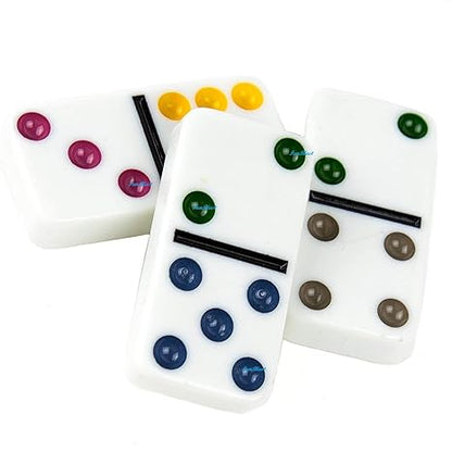 FunBlast Double 6 Color Dot Game Set White Dominoes 28 Piece Set Toy in Tin Case 6 Dot Educational Game