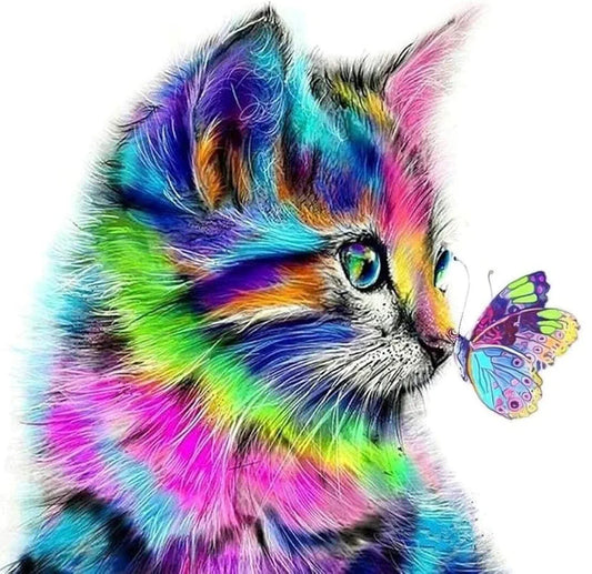TREXEE Vibrant Cat And Butterfly DIY Digital Oil Painting Kits on Canvas with Brushes and Acrylic Picture for Home Decor Gift 