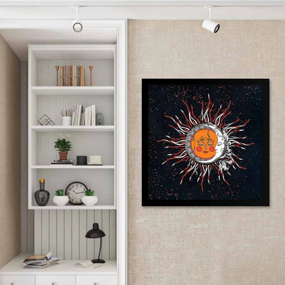 ArtX Sun And Moon Madhubani Big Canvas Painting With Frame