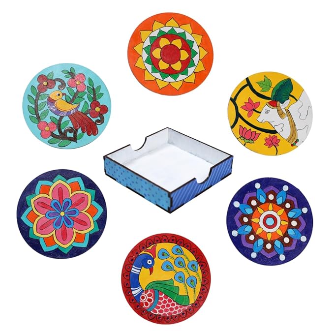 Hobby India Mandala Coaster Diy Painting Kit | Arts & Crafts Set for Kids & Adults (Ages 5+) | Includes Acrylic Paints & Brush