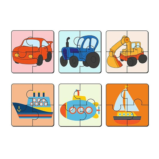 Artvibes Vehicle Wooden Jigsaw Puzzle Games for Children & Kids Age 2-5 | Toddler's Wooden 4 Pieces Puzzle | Set of 6