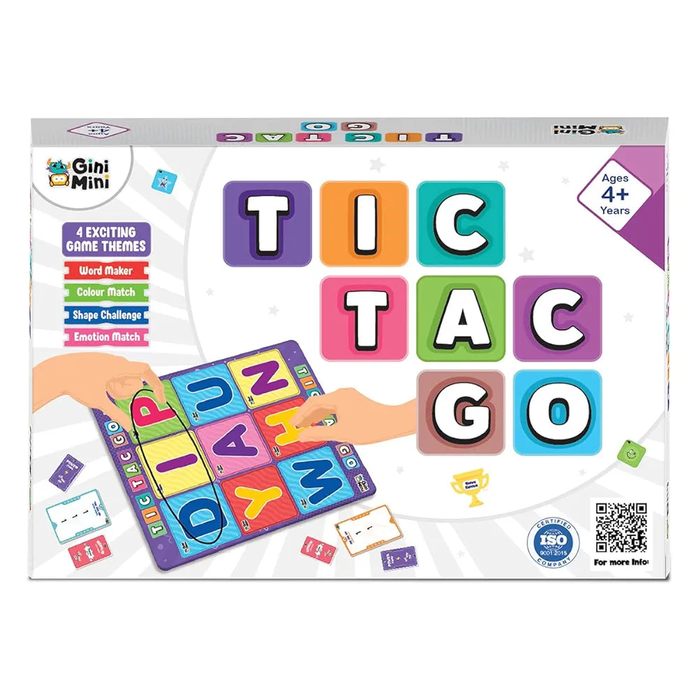 GiniMini Tic-Tac-Go! Strategy Game for Kids 4 5 6 | 50+ Tiles, Power-Up Cards, Mystery Tiles & Challenges | Fun Family Game Night, Brain Activity