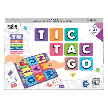 GiniMini Tic-Tac-Go! Strategy Game for Kids 4 5 6 | 50+ Tiles, Power-Up Cards, Mystery Tiles & Challenges | Fun Family Game Night, Brain Activity