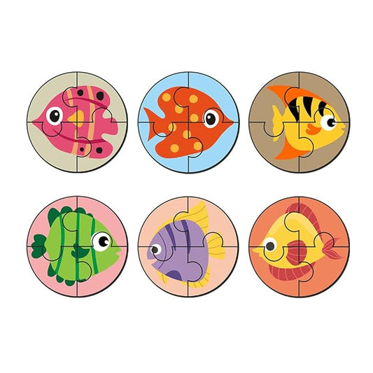 Artvibes Cute Fishes Premium Wooden Puzzles for Kids Age 2-5 | 4 Piece Puzzles | Toddlers Wooden Puzzle | Set of 6