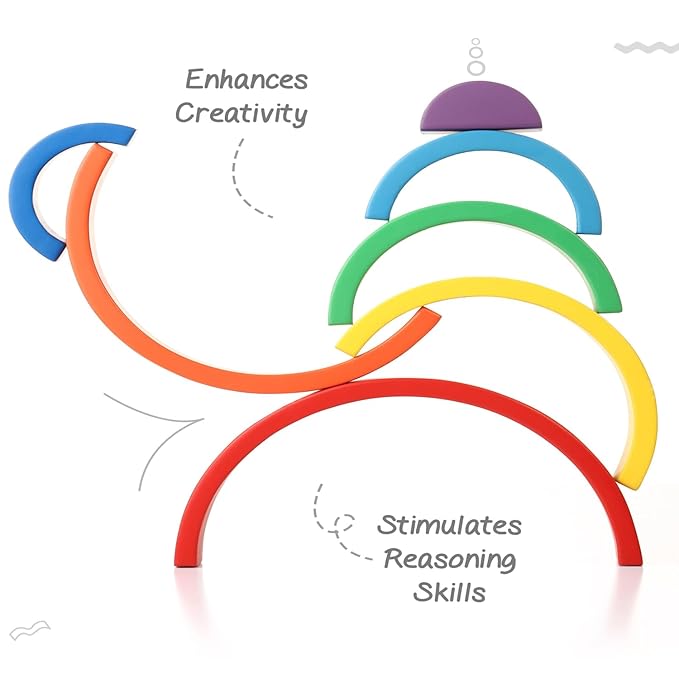 Firstcry Intelliskills Premium 7 Pcs Wooden Rainbow Blocks Stacker Game | Montessori Educational Round Stacking Toy for Kids