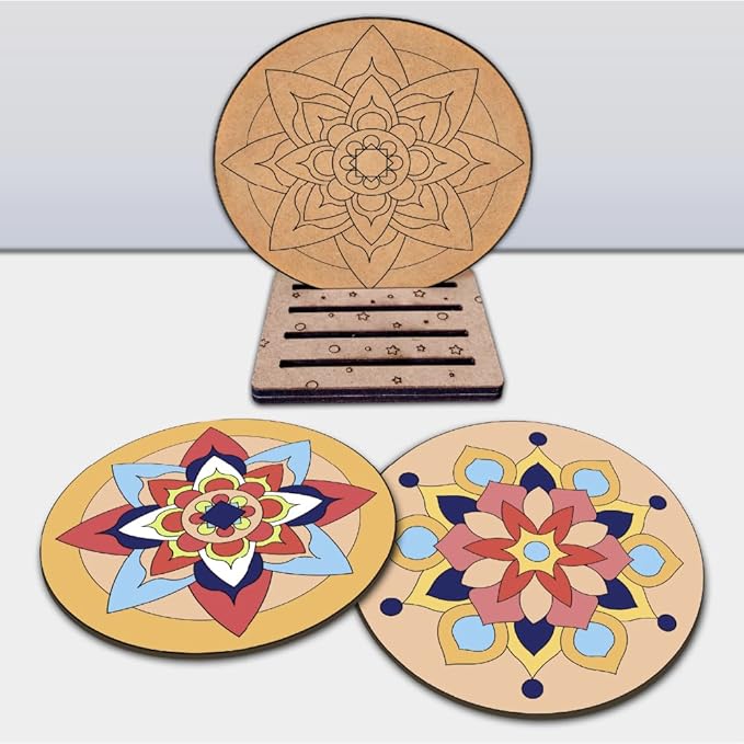 Mini Leaves Diwali Rangoli Mandala Kit | Mandala Art and Craft Kit for Girls 9-12 | Set of 4 With Painting Colors