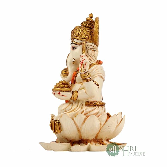 Indicast Resin 8" Inch Lord Ganesha on Base Gold Painting Surya Hindu God Ganesh Ganpati Idol Figurine | Home Decoration and Pooja Gifting