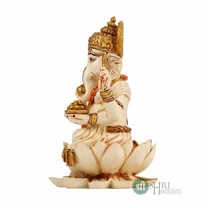 Indicast Resin 8" Inch Lord Ganesha on Base Gold Painting Surya Hindu God Ganesh Ganpati Idol Figurine | Home Decoration and Pooja Gifting