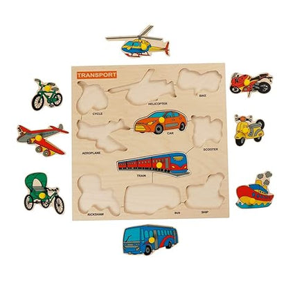 Dreamzberry Wooden Multicolor Transport Puzzle Game with Knobs for Kids Educational Toy for Pre-School