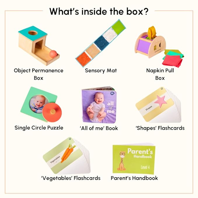 Curious Cub Baby Montessori Learning Wooden Box 4 | Builds Hand-eye Coordination & Language Skills