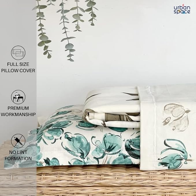 Urban Space Cotton Bedsheet for Double Bed 2 Pillow Cover (Colour Majestic Aqua)