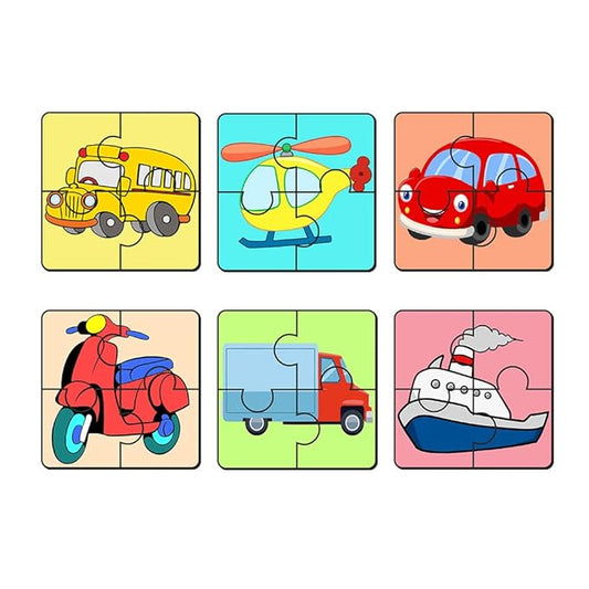 Artvibes Vehicle Wooden Jigsaw Puzzle Games for Children & Kids | 4 Pieces Puzzles | Toddler's Wooden Puzzle | Set of 6