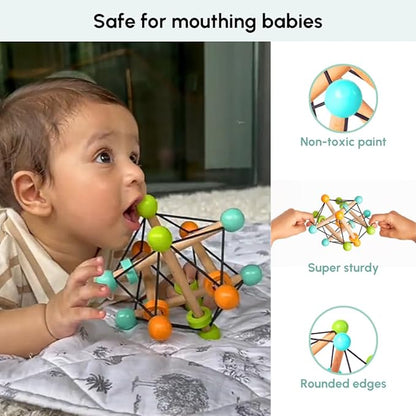 Curious Cub Montessori Geometric Rattle Ball Toy for Babies | Baby Hand Toy | Promotes Motor Skills, Hand-eye Coordination & Brain Development