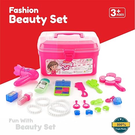 Zudo Kids Makeup Kit for Girls with Pretend Hair Dryer and Flat Iron Play Hair Styling Kit for Kids