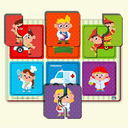 Mini Leaves 2 Piece Wooden Puzzle for Kids | Professions Jigsaw Puzzle | Set of 6 Wooden Puzzles for Kids | Educational Toys for Kids