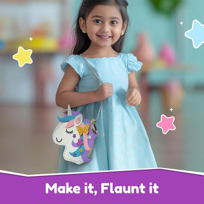 Bloomingo Art & Craft Kit - Unicorn Sling Bag | Fun Mess Free Arts & Craft Kit for Kids | Design Your Own Magical Diy Craft Bag