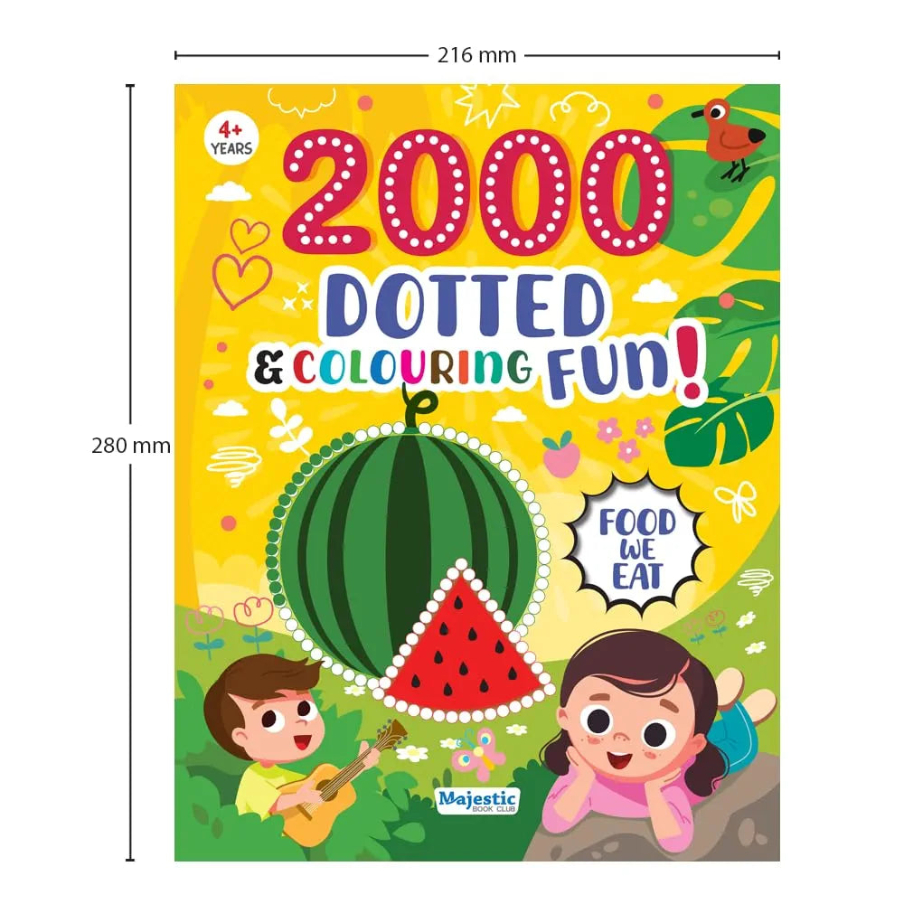 2000 Dotted Colouring Fun I Food We Eat Colouring Sticker Book for Kids Age 4+ I Packed with 2000 Stickers I 16 Pages + 4 Sticker Sheets I Fun Preschool Activity Book by Majestic Book Club