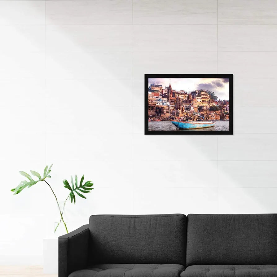 ArtX Paper Varanasi Ghat Wall Art Painting Framed