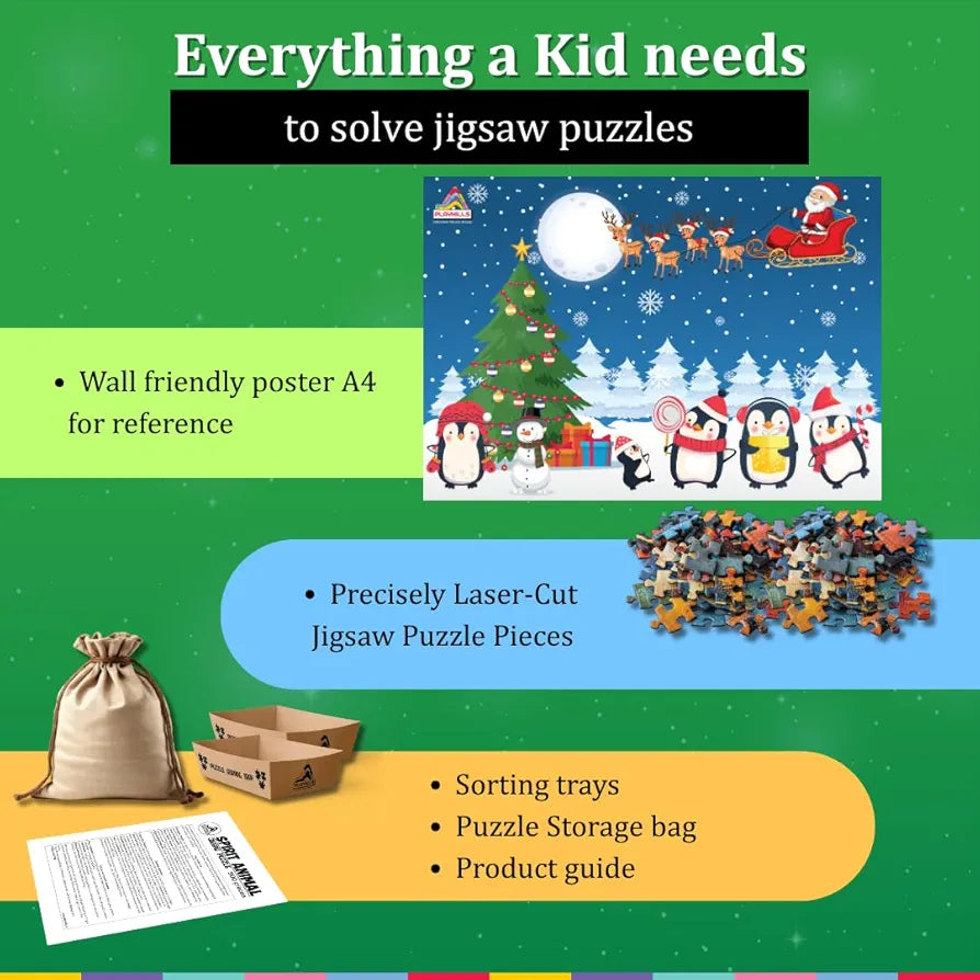 Playhills Wooden Puzzle Happy Penguin Family Celebrating Christmas 60 Puzzle Pieces, Ideal Christmas Gift for Kids 3,4,5,6,7 Years