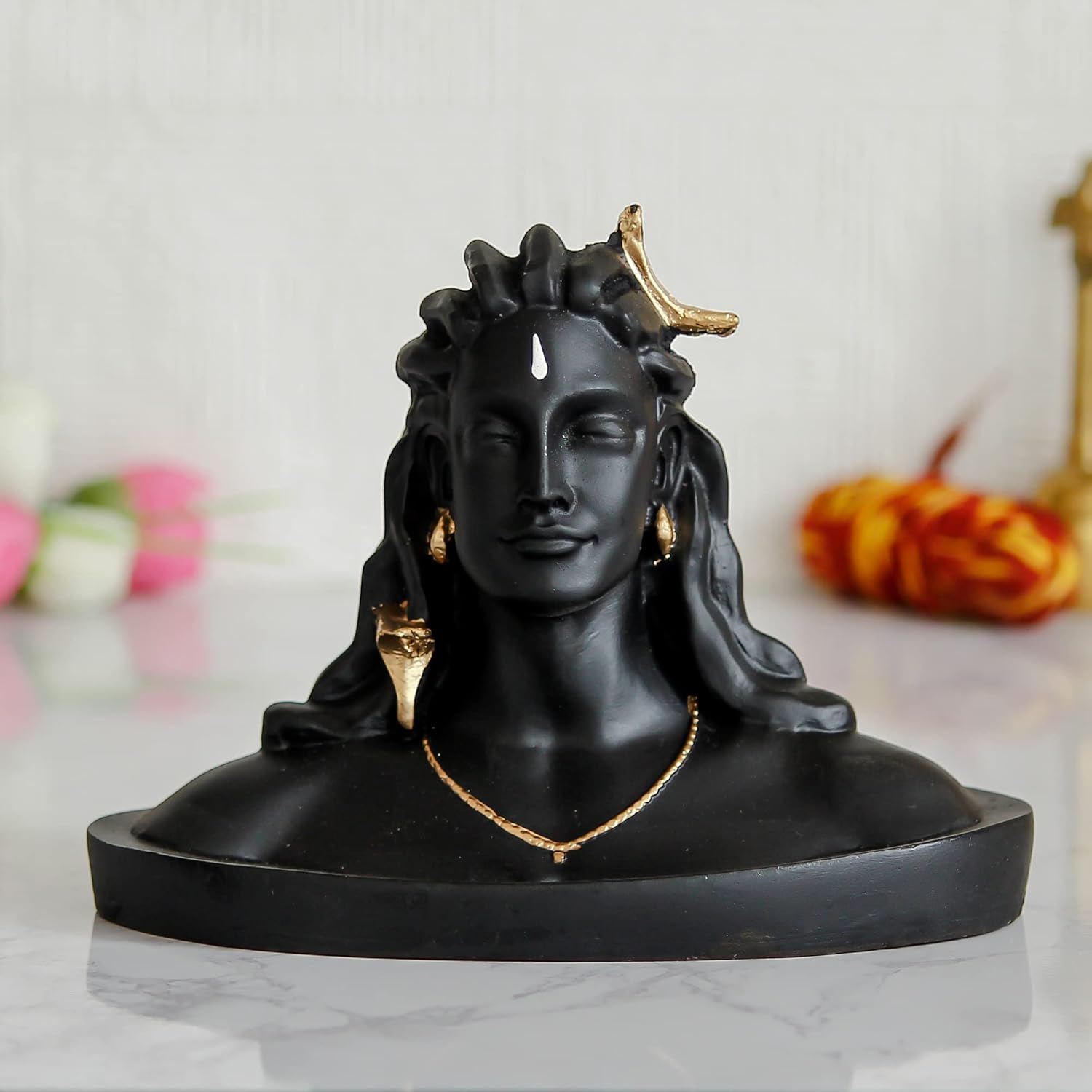 Ecraftindia Black Resin Handcrafted Adiyogi Shiva Statue for Car Dashboard | Lord Shiva Idol for Home