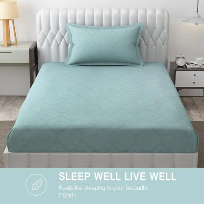 Fresh From Loom Microfiber Rotary Printed Bed Sheet Single Bedsheet with 1 Pillow Covers 144 TC Turquoise Damas