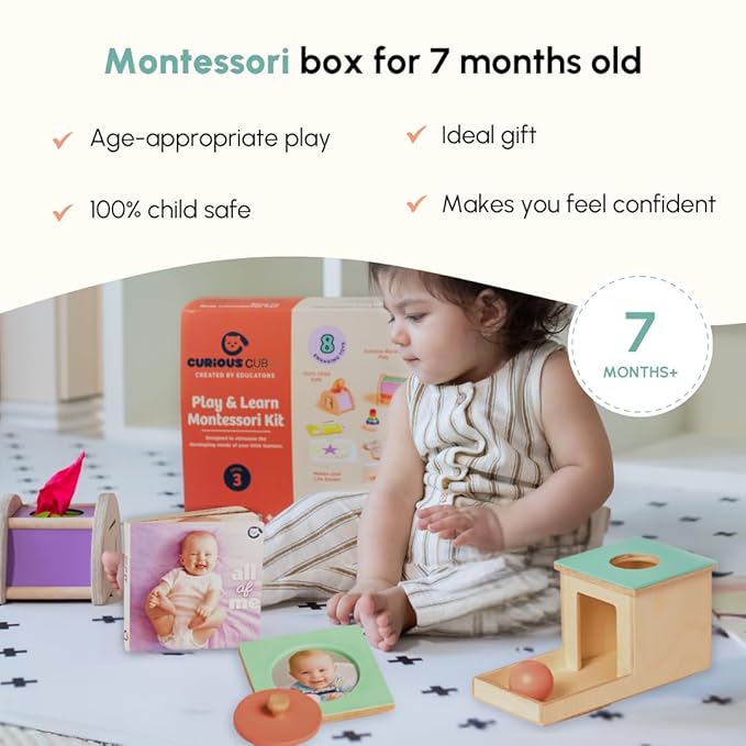 Curious Cub Baby Montessori Learning Wooden Box 4 | Builds Hand-eye Coordination & Language Skills