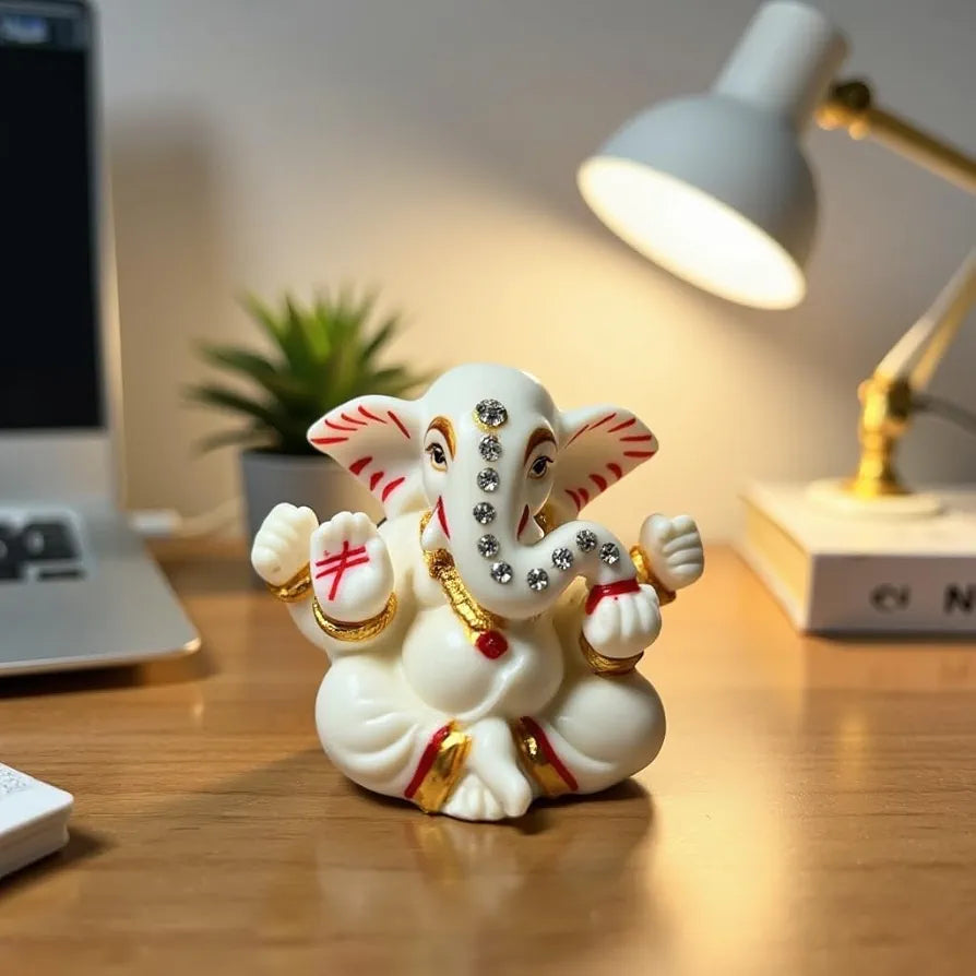 Unovate Ganesha Idol for Car Dashboard Elegant Marble Finish
