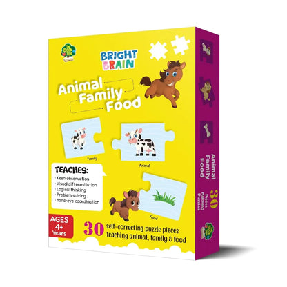 The Book Tree Animal Family and Food Puzzle for Kids | 30 Self-Correcting Pieces | Educational Montessori Game to Learn Animal Names, Their Babies & Food | Preschool Toy for Ages 3+