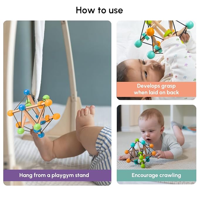 Curious Cub Montessori Geometric Rattle Ball Toy for Babies | Baby Hand Toy | Promotes Motor Skills, Hand-eye Coordination & Brain Development