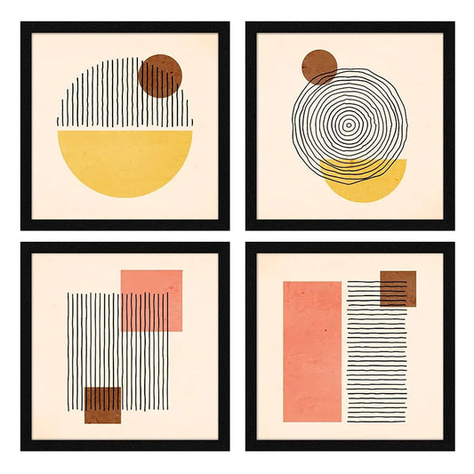 ArtX Paper Abstract Wall Art Painting Framed Paintings Multicolor Posters Geometric-Squares Set of 4