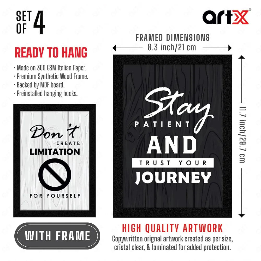 ArtX Paper Stay Patient Motivational Framed Posters Set of 4