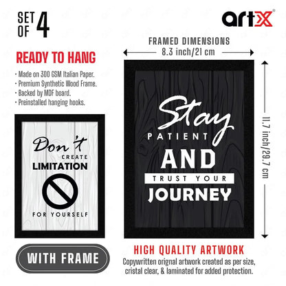 ArtX Paper Stay Patient Motivational Framed Posters Set of 4