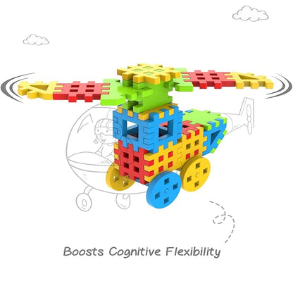 Firstcry Intelliskills Premium 47 Pcs Huge Waffle Connector Building Blocks With Wheels & Smooth Edges for Kids
