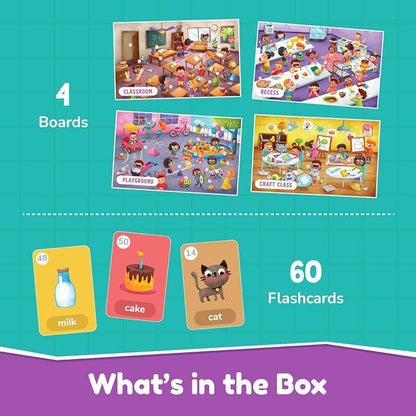 Bloomingo Learning Kit | First Words - School Edition - Fun Board Puzzles With Number & Imagematching Flashcards