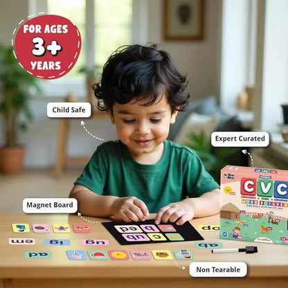 GiniMini CVC Word Builder - Letter Tiles & Whiteboard - Learn to Read, Write & Build CVC Words - Educational Toy for Kids 3 4 5 6 Years