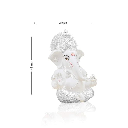 Gold Art India Silver plated White Ganesha for Car Dashboard Home Decor Gifting