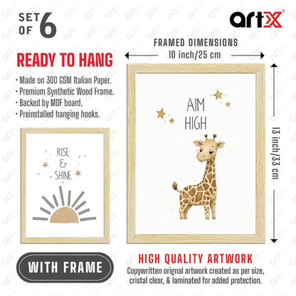 ArtX Wall Paintings Animals-03 Kids Room Wall Frame Kids Room Set Of 6