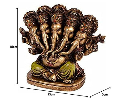 Indicast Resin 5" Inch Panchmukhi Lord Ganesha Hindu God Ganesh Ganpati Idol Figurine for Home Office House Warming Statue Murti