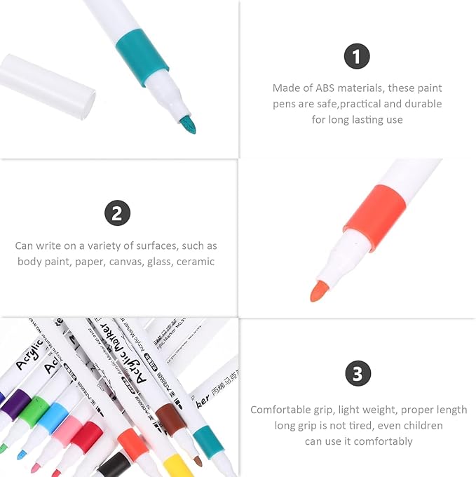 Hobby India Colourful Waterproof Acrylic Pen 12 Shades | Paint Pen Marker Set Fine Dry Tip Acrylic Markers