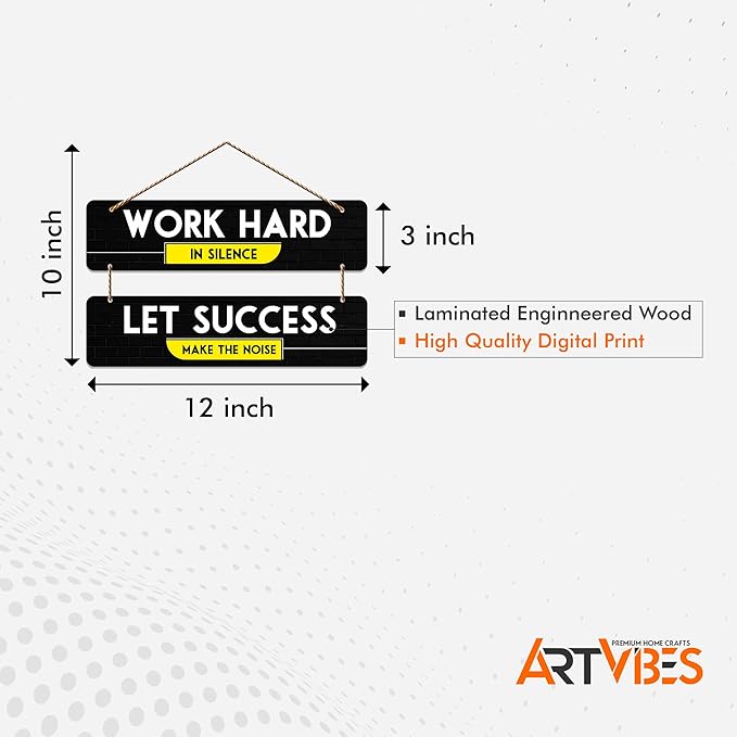 Artvibes Work Hard Motivational Quote Wall Hanger for Home Decor | Office | Set of 2