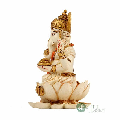 Indicast Resin 6.5" Inch Lord Ganesha Sitting on Lotus Fine Gold Painting Hindu God Ganesh Ganpati Idol Figurine
