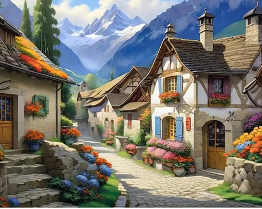 TULIP N TURTLE Hill Side Village DIY Acrylic Paint by Number Kit for Adults Beginner Canvas Painting by Number Acrylic Painting. Wall Decoration DIY Painting Kit for Adults