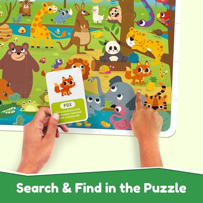 Bloomingo Search and Find Puzzle Kit | Jaunty Jungle - Discover Hidden Jungle Animals | Discovery Cards & Solution Sheet
