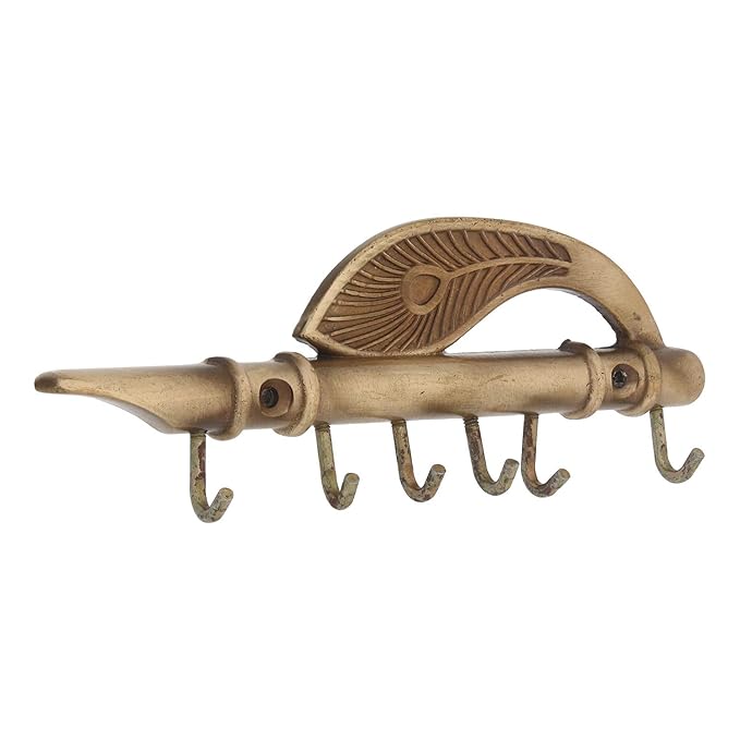 Ecraftindia Krishna Morpankh and Flute Design Brass Key Holder