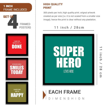 Kotart Engineered Wood Super Hero Wall Decor Frames Set Of 4